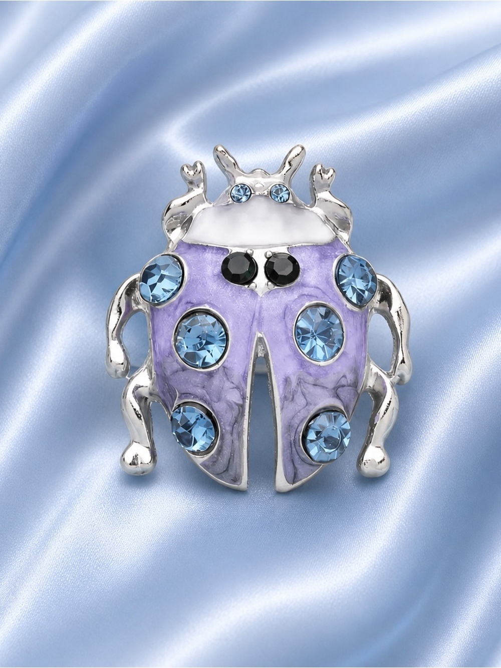 Purple Blue Crystal Ladybug Brooch